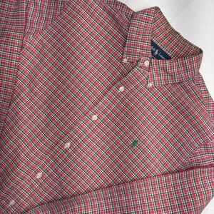 Ralph Lauren Mens L Custom Fit Plaid Button Down Shirt Pink Green Long Sleeve